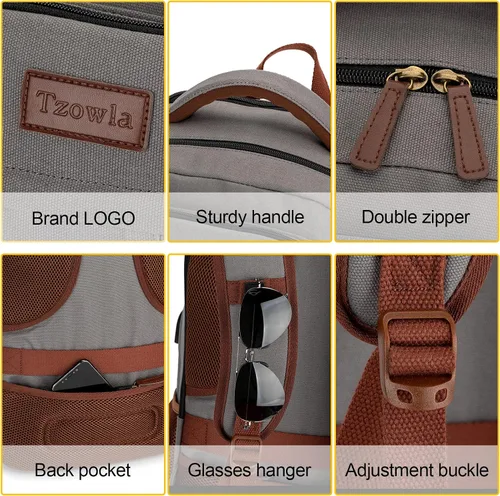 Miniatura 5 de Tzowla - Mochila de tela para portátil, mochila para hombres y mujeres, mochila para trabajo y viajes, compatible con portátil de 15.6 pulgadas