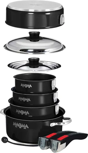 Miniatura 2 de Magma Juego de utensilios de cocina gourmet de acero inoxidable de 10 piezas con cerámica antiadherente, compatible con inducción, apto para horno