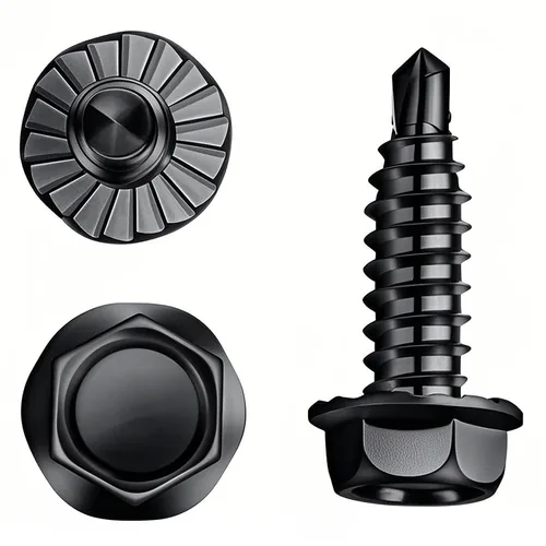 Tornillos de bisagra y soporte para puerta de garaje - Color negro #14 x 3/4" Tornillo autorroscante de cabeza hexagonal dentada chapado en zinc,