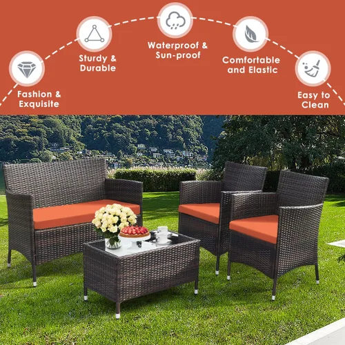Miniatura 4 de Goplus Juego de patio de ratán de 4 piezas, juego de conversación de mimbre para exteriores e interiores para piscina, patio trasero, césped, sillas