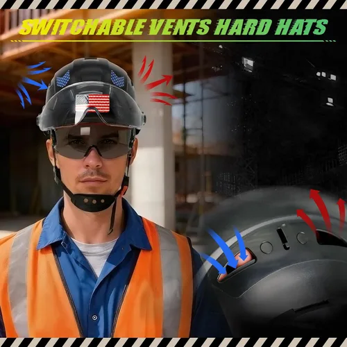 Miniatura 4 de Construction Hard Hats with Clear and Tinted Visor - OSHA Approved ANSI Z89.1 Dual Eye Protection Black Hard Hat with Chin Straps for Men Sombrero