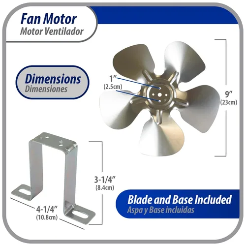 Miniatura 4 de Appli Parts APFM-102E - Motor de condensador y evaporador de refrigeración de 10 W, 220 V, 60 Hz, 0,35 A, 1300 rpm, incluye base y ventilador