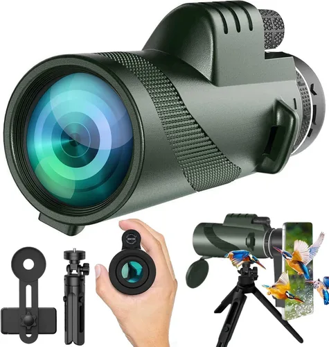Monocular-Telescopio 80x100 Monoculares de alta potencia de alta definición para adultos de alta potencia con adaptador de teléfono inteligente,