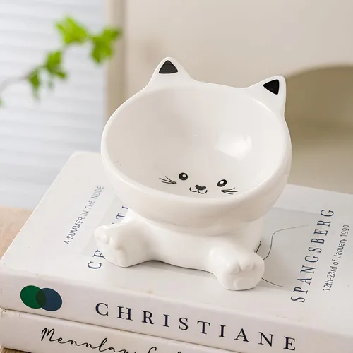 Miniatura 6 de Cuenco elevado para gatos, cuenco elevado de cerámica 3D de 4.9 pulgadas y cuencos para agua, lindos platos para gatitos de 4.5 onzas, antivómitos