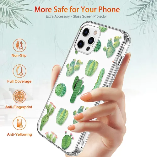 Miniatura 6 de Funda para iPhone 12 Pro Max con protector de pantalla, cuerpo completo transparente a prueba de golpes, diseño floral, para niñas y mujeres