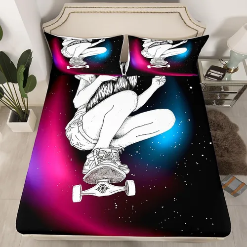 Miniatura 19 de Feelyou Juego de sábanas bajeras de alpaca para niños, lindo juego de ropa de cama con diseño de llama y donas de dibujos animados, juego de sábanas