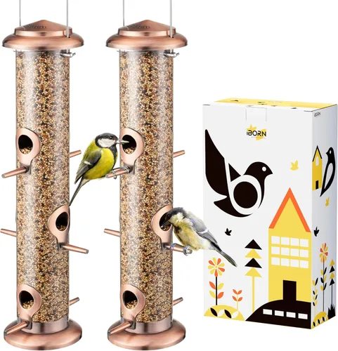 Miniatura 15 de iBorn Comedero de metal para pájaros de cobre cepillado, comedero para pájaros silvestres para colgar al aire libre, acabado de cobre cepillado