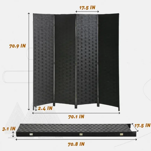 Miniatura 7 de PayLessHere Divisor de ambientes de malla de madera de 6 pies, tejido a mano, pantalla de división portátil plegable para interiores de 4 paneles