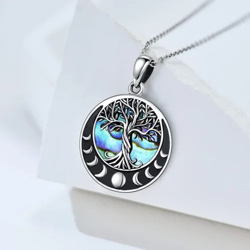 Miniatura 15 de ONEFINITY Collar de plata de ley 925 con diseño de árbol de la vida con colgante de nudo celta de concha de abulón para mujer