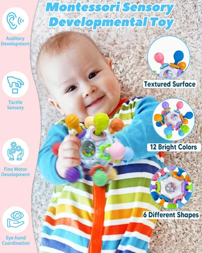 Miniatura 4 de Juguetes de Dentición para Bebés Mordedores para Bebés de 0-6 Meses Juguetes para Bebés Niñas Regalos para 0 3 6 9 12 Meses, Sonajeros para Recién
