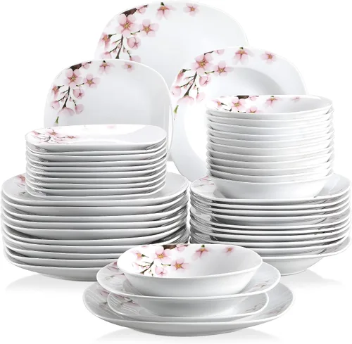 Miniatura 16 de VEWEET, Serie Fiona - Juego de vajilla de 30 piezas para 6 personas, blancos con rayas negras y grises, vajilla de porcelana de platos de postre