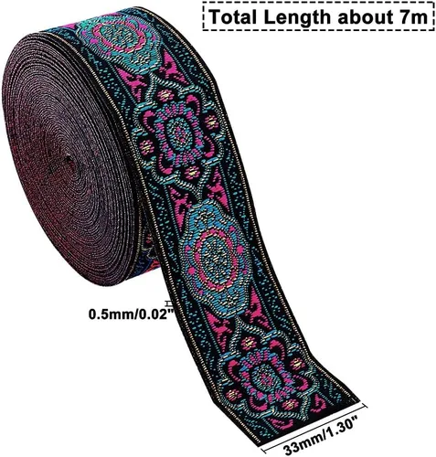 Miniatura 3 de PH PandaHall 7 yardas de cinta jacquard vintage de 1 1/4 pulgadas con ribete tejido bordado, cinta floral, ribete de tela, franja boho, cinta persa