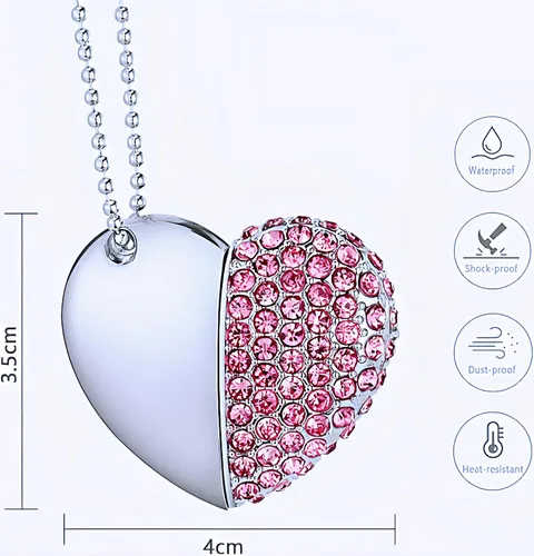 Miniatura 3 de USB 3.0 Flash Drive - Pen drive con forma de lápiz labial, memoria de alta velocidad, collar brillante con bolsa de joyas, gran regalo, Rosado Heart