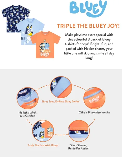 Miniatura 13 de Bluey Paquete de 3 camisetas para niños para verano, paquete de 3 camisetas de algodón para niños