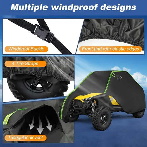 Miniatura 3 de QUNSUNUS - Funda para UTV de 2 plazas compatible con Polaris General/RZR/Ranger, Can Am Commander/Defender/Maverick, Yamaha YXZ Viking Kawasaki