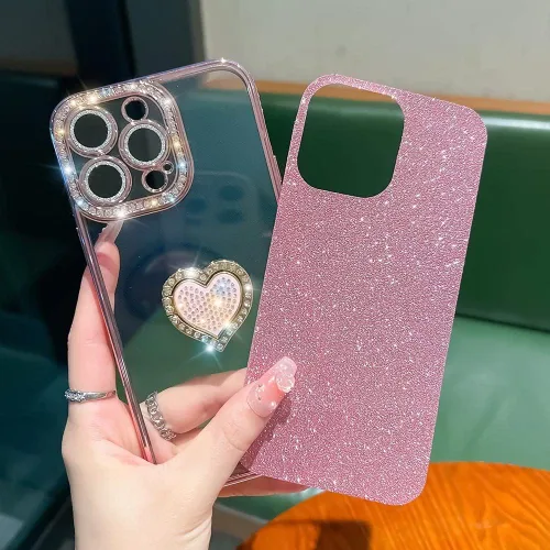 Miniatura 6 de Bonita funda compatible con iPhone 13 Pro de 6.1 pulgadas, diamantes brillantes + fundas de tarjetas con purpurina con soporte de corazón de amor