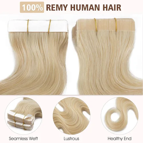 Miniatura 3 de Extensión de cabello humano Remy con cinta, 3.53 onzas (100 gramos), extensiones de cabello humano liso, trama sin costuras