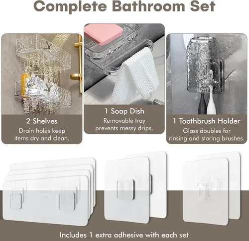 Miniatura 5 de Estantes de ducha de acrílico con jabonera y soporte para cepillo de dientes, organizador de ducha de plástico transparente, organizador de baño