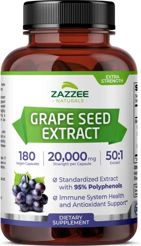 Miniatura 10 de Zazzee Alta Potencia Extracto de Semilla de Uva 50:1, 60 Cápsulas Veganas, 95% Polifenoles, 400 mg por Cápsula, Suministro para 2 Meses, Extracto
