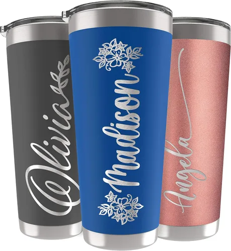 Miniatura 39 de Vasos delgados personalizados con tapa, regalos para ella de 20 onzas, rosa intenso, 12 diseños, vaso grabado personalizado con nombre, tazas Rosa