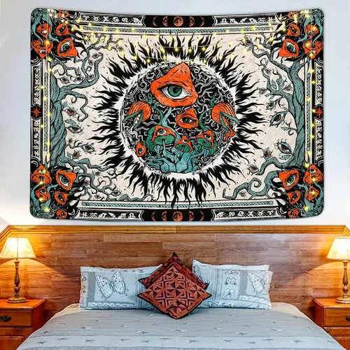 Miniatura 3 de Cohpoh Tapices de sol ardiente, diseño de ojos hippie con mandala, vides, fase lunar, para colgar en la pared (51.2 x 59.1 pulgadas)
