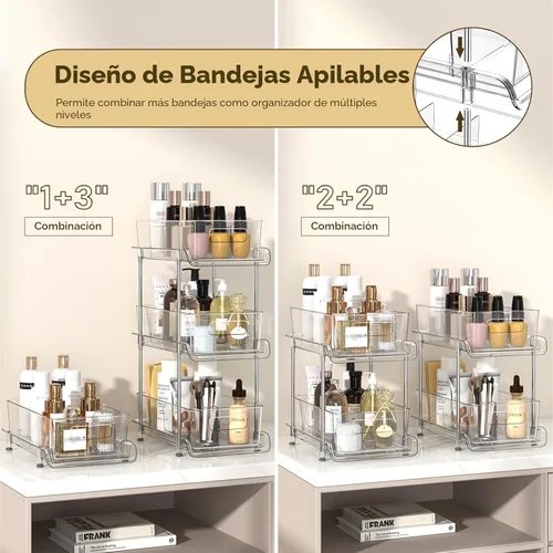 Miniatura 4 de HIHEGD Organizador de baño de 2 niveles con divisores, organizador transparente para debajo del fregadero y armario extraíble para almacenamiento