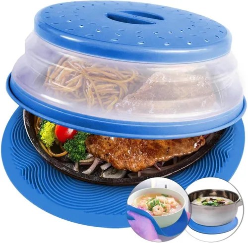Aidacom - Funda para salpicaduras de microondas 2 en 1, para alimentos y silicona para microondas, tapete como soporte para tazones, salvamanteles,