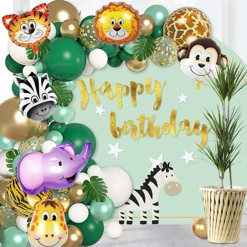 Miniatura 2 de Decoraciones de Fiesta de Cumpleaños de Safari de Selva - Paquete de 6 Globos Gigantes de Animales para Niños de Safari, Fiesta de Baby Shower