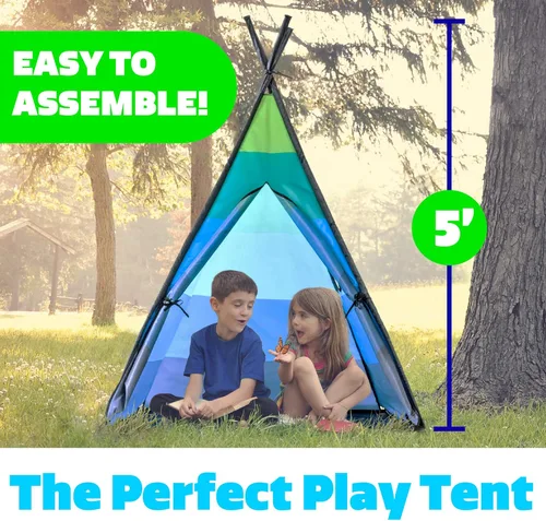 Miniatura 3 de USA Toyz Happy Hut Tienda Tipi para Niños - Tienda de Casa de Juegos Tipi Desplegable Interior para Niños, Niñas, Niños Pequeños con Bolsa de Azul