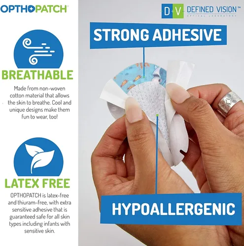 Miniatura 4 de OPTHOPATCH Defined Vision - Parches para ojos para niños, diseño divertido para niños, 30 + 10 vendajes adhesivos extra sensibles de algodón