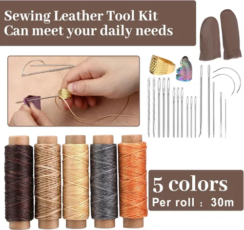 Miniatura 3 de SOCNITC Herramientas de artesanía de cuero, kit de trabajo de cuero con broches y remaches, herramientas de estampado, herramientas de costura, hilo