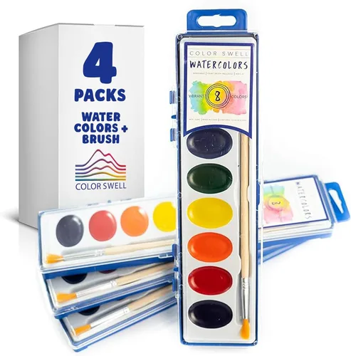 Color Swell Acuarelas de 8 colores a granel con pinceles de madera - 4 paquetes