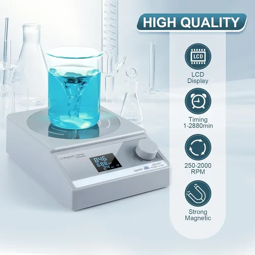 Miniatura 2 de Agitador magnético digital con temporizador, placa de agitación magnética de 100 fl oz, mezclador magnético con pantalla LCD, agitador de Gris