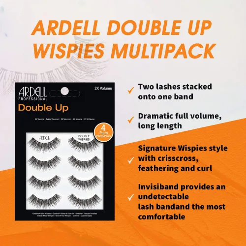 Miniatura 3 de Ardell Double Up Wispies - Pestañas postizas dramáticas de volumen completo, reutilizables y fáciles de aplicar, color negro, 4 pares