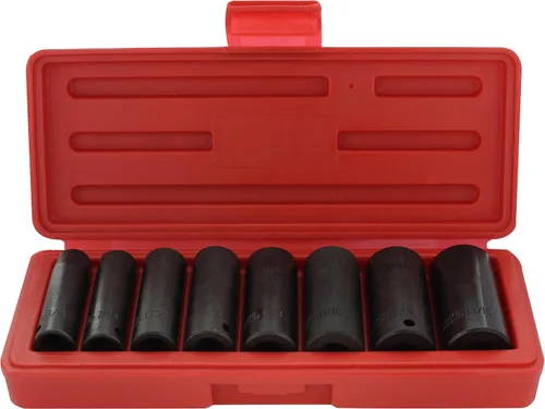 Miniatura 4 de Juego de dados de impacto de 3/8 SAE/pulgadas - Deep 3/8 pulgadas Drive Impact Socket Set 8 piezas de 6 puntos Cr-v con estuche Incluye tamaños