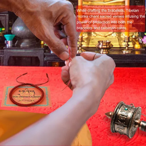 Miniatura 4 de Auténtica pulsera de nudo Dorje bendecida hecha a mano por monjes tibetanos con protección y talismán para mujeres y hombres F-rojo+multicolor+rojo