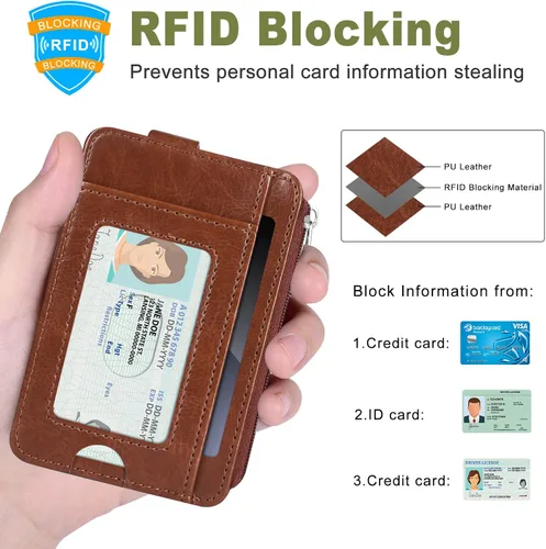 Miniatura 2 de Cartera de bolsillo frontal minimalista billeteras de cuero delgada billetera clip dinero bloqueo RFID, Marrón