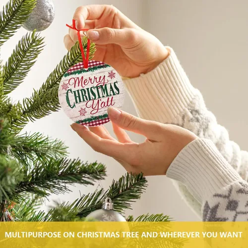 Miniatura 2 de Adorno de Navidad de cerámica para colgar en el árbol de Navidad, adorno redondo de Navidad con cinta, bola de Navidad como regalo para padres