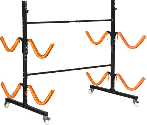 Miniatura 10 de Estante de almacenamiento independiente para kayak, estantes ajustables para kayak al aire libre con 4 ruedas bloqueables, soportes de kayak