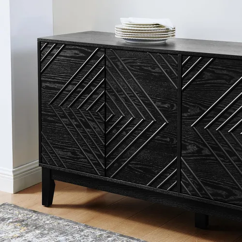 Miniatura 5 de Henf Mesa consola moderna de 47.2 pulgadas, diseño ondulado, mesa de entrada con 3 cajones y 3 estantes ajustables, mesas de sofá de madera