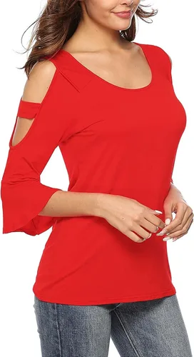 Miniatura 2 de Florboom Camisetas básicas de manga 34 para mujer con hombro descubierto camisetas casuales