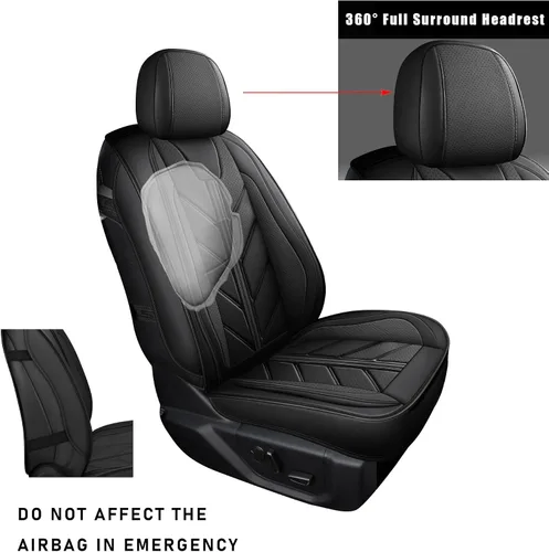 Miniatura 2 de Fundas de asiento de piel sintética de lichi de alta calidad compatibles con Ford F-150 2009-2025, protector de cojín grueso sin laterales para Negro