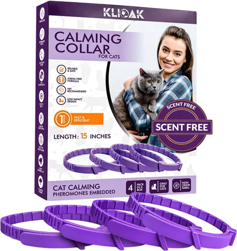 Collar calmante para gatos con feromona, paquete de 4 collares calmantes para gatos para reducir la ansiedad y los arañazos, 30 días de larga