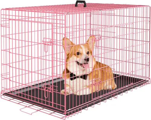 Miniatura 12 de PayLessHere Jaula grande para perros medianos y grandes, jaula de metal para perros de doble puerta, plegable, para interiores y exteriores