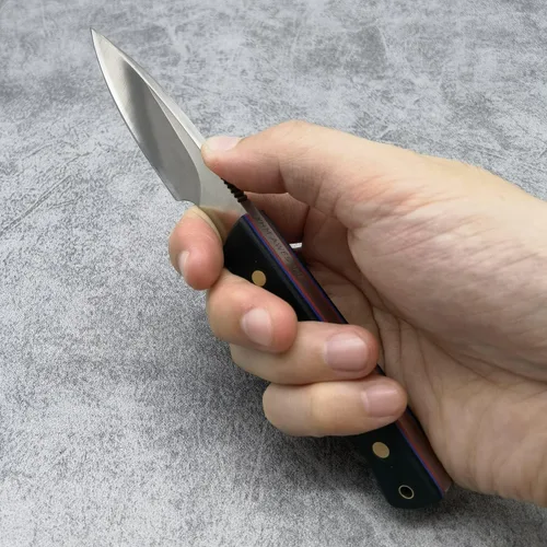 Miniatura 2 de EDC Cuchillo de hoja fija, hoja de acero 7Cr13Mov de espiga completa, mango G10, funda de cuero, para caza, supervivencia al aire libre, campamento