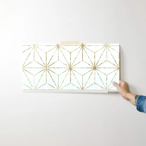 Miniatura 7 de Papel tapiz para despegar y pegar, diseño geométrico de estrellas, triángulos geométricos de oro blanco, abstracto, minimalista, extraíble, por
