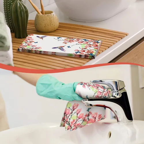 Miniatura 4 de Jetec 200 unidades de toallas de mano desechables de papel con flores y pájaros para baño, toallas de papel para invitados de baño, toallas de papel