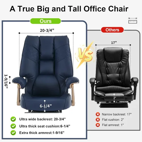 Miniatura 4 de EXCEBET Silla de oficina ejecutiva grande y alta con reposapiés, capacidad de 400 libras, silla de oficina ergonómica de respaldo alto con soporte