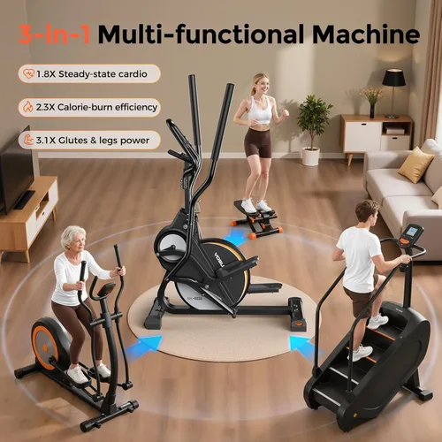 Miniatura 2 de YOSUDA Elliptical Exercise Machine, Compact 3-in-1 (Elliptical + Cardio Climber + Stair Stepper) Elliptical for Home with 45°Incline, 15.5IN Stride