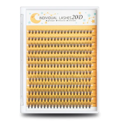 Miniatura 16 de Extensiones de pestañas 20D, 240 extensiones de pestañas individuales, pestañas en racimo de volumen, longitudes mixtas de 0.394-0.551 in, 20